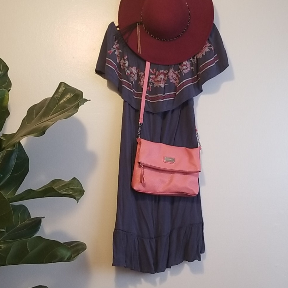 Bohemian Navy Knee Length shoulder Dress